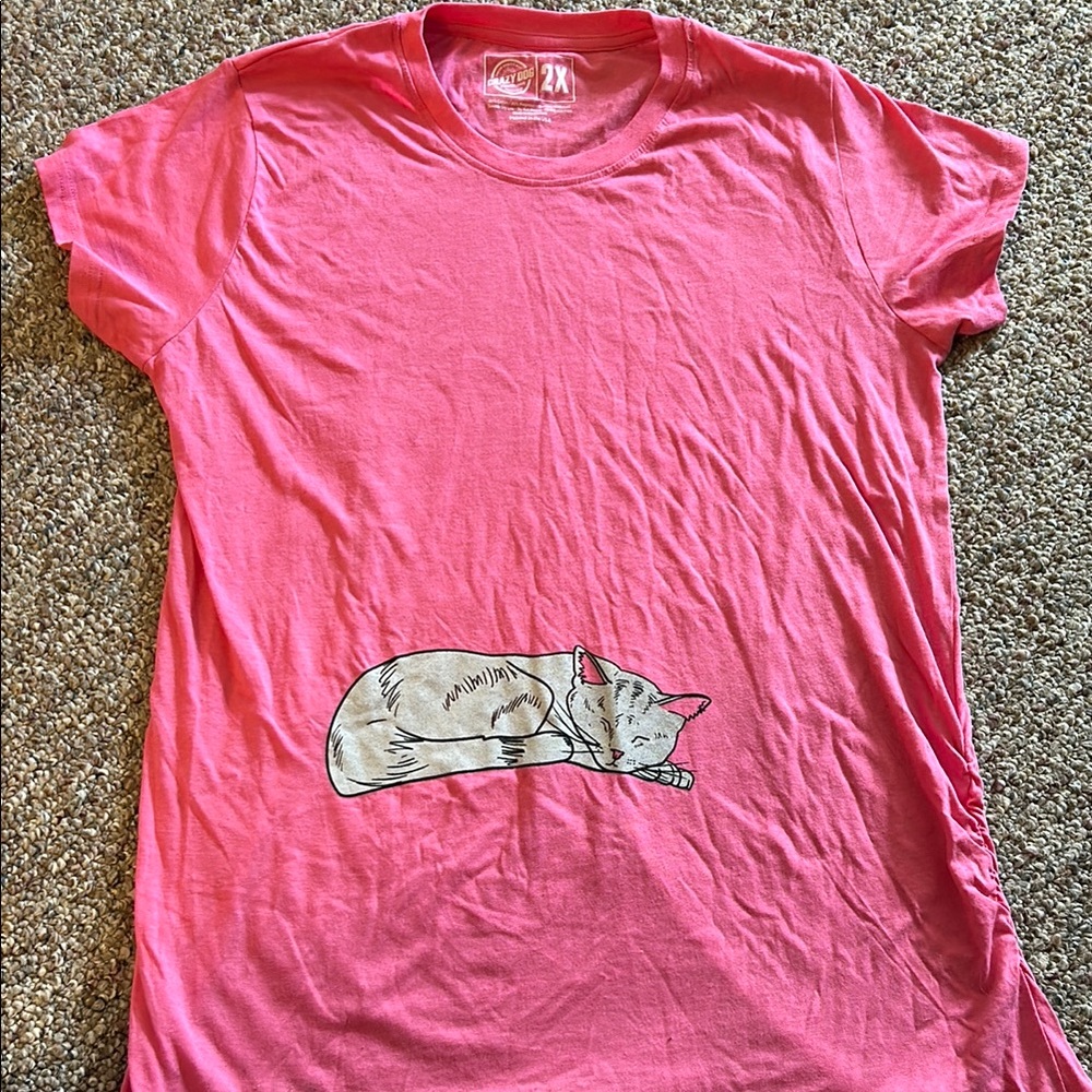 Pink Graphic Cat T-Shirt
